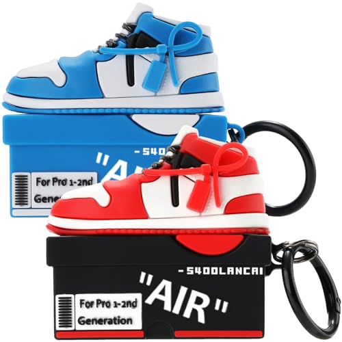 Gedicht [2Pack] for Apple Airpods Pro 2 Case Cover, Cute Cartoon Shoe Box Soft Silicone Protective Cases for AirPods Pro 2nd Generation Case with Keychain for Women Men, Red+Blue