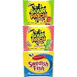 SOUR PATCH KIDS Candy (Original and Watermelon) and SWEDISH FISH Candy Halloween Candy Variety Pack, 1 - 100 Trick or Treat Snack Packs