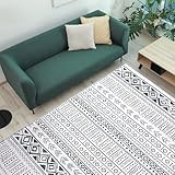 MABOZOO Modern Area Rug, 10' x 14' Stain Resistant Bohemian Living Room Rug, Soft Faux Wool Geometric Area Rug Boho Carpet for Bedroom, Living Room, Kitchen, Dining Room(Black)