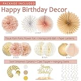 Champagne-Gold Beige Birthday Decorations for Women Girls,Cream Neutral Balloons Décor,Happy Banner,Boho Peach Paper Lanterns Tissue Pom Poms Fan,Anniversary Princess Backdrop Party Supplies