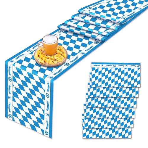 6 Pcs Plastic Oktoberfest Table Runners 14" x 108" Oktoberfest Party Decoration Oktoberfest Theme Birthday Party Supplies Disposable Table Runner for Game Playing Card