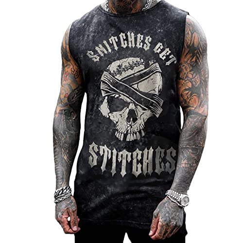 DRUGS ARE BAD Mens Skull 3D Graphic Print Shirts Tank Tops Gym Workout Crew Neck Sleeveless Casual Shirts Tops Large