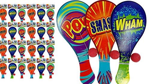 JA-RU Wooden Paddle Ball with String (24 Paddle Balls) Classic Paddle with Ball Attached for Kids | Retro Toys from The 80s | Bulk Party Favors & Classroom Prizes. 751-24p