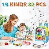 Toddler Musical Instruments Set, 32 PCS 19 Kinds Wooden Percussion Instruments Toys for Kids Playing Preschool Education, Early Learning Baby Musical Toys for Boys and Girls Gift