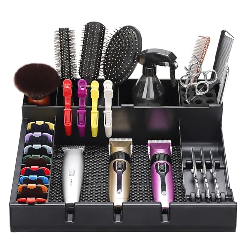 Large Barber Station Organizer for Corded Clippers & Guards, Barber Clipper Tray Anti-slip Hair Trimmer Holder, Multifunctional Detachable Hairdressing Tool Holder, Salon Haircut Supplies Storage Case