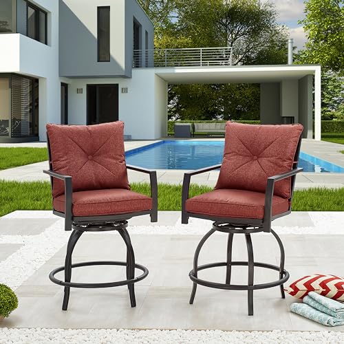 LOKATSE HOME Patio Stools Outdoor Swivel Bar Height Chairs Set of 2, Set, Red
