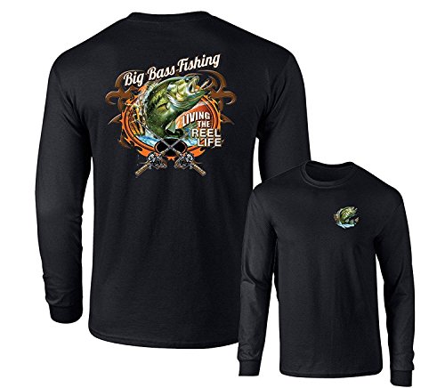 Big BASS Fishing Reel Life Gear Long Sleeve T-Shirt F&B, Black, 3XL