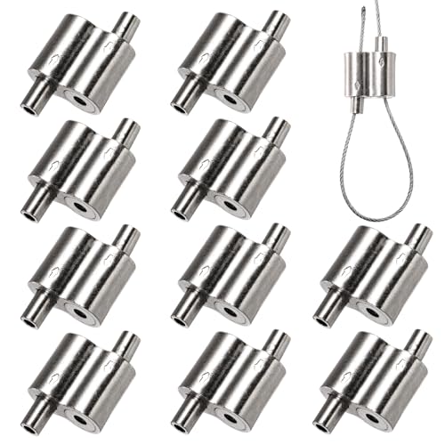 TOPZEA 10 PCS M3 Wire Rope Cable Clamp for 1/16 Inch Rope, Heavy Duty Alloy Double Holes Wire Cable Fastener Clip Freely Adjustable for Picture, Banner, Mirrors, Planter, Light Hanging Accessories