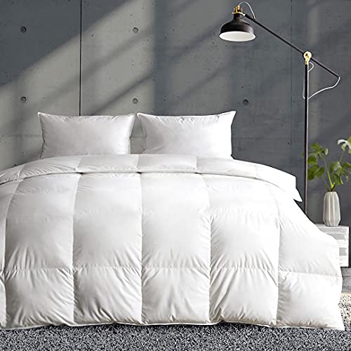 APSMILE Lightweight Down Feather Fibers Comforter Oversized Queen, Cooling Duvet Insert for Warm Weather -100% Organic Cotton, High Fill Power Down Fibers Quilt Thin Summer Duvet (Ivory White, 98x98)