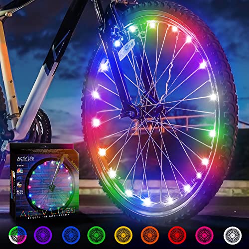 Activ Life LED Bike Wheel Lights with Batteries Included, Get 100% Brighter and Visible from All Angles for Ultimate Safety & Style (1 Tire Pack, Multicolor)