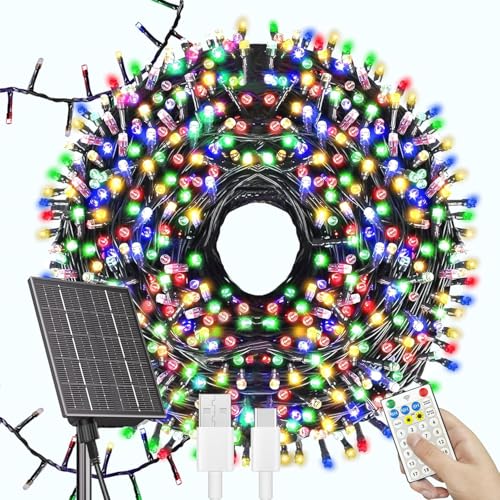MAOKOT Solar Christmas Lights Outdoor, Upgraded 137FT 400LED Power with Remote,19 Modes Waterproof Solar String Lights for Outside Garden Home Christmas Decorations (Multicolor)