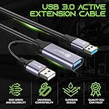 GearIT USB 3.0 Active Extension Cable (30 Feet) A-Male to A-Female USB Repeater with Signal Booster for Oculus Rift, Quest Link, Xbox 360 Kinect, PlayStation, Printer, Webcam - 30ft