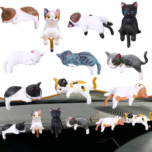 Exasinine 10Pcs Mini Cat Car Interior Accessories Decorations Cute Cat Car Dashboard Decor Funny Rear View Mirror Gift