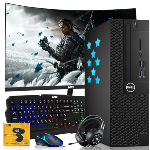 Dell Desktop PC Gaming Bundle - Core i7, 16GB RAM, 1TB SSD, 24-inch Curved Monitor, AMD RX 550, RGB Keyboard with AI-Enhanced Copilot Key and Mouse, RGB Headphone, Webcam, Wi-Fi, Win 11 Pro (Renewed)
