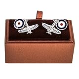 MRCUFF Airplane Plane Spitfire Jet Fighter Bomber Pilot Pair Cufflinks Presentation Gift Box & Polishing Cloth