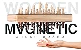 15 Inch Magnetic Wooden Chess Set for Adults & Kids - Folding Travel Chess Board with Handcrafted Staunton Pieces, Extra Queens, and Storage Slots