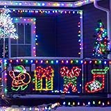 Christmas Decorations - 16" Christmas Window Silhouette Lights Decorations - 4 Pack Colour Lighted Santa ＆ Gift Box ＆ Candy Cane ＆ Christmas Stocking for Holiday Wall Door Window Decorate