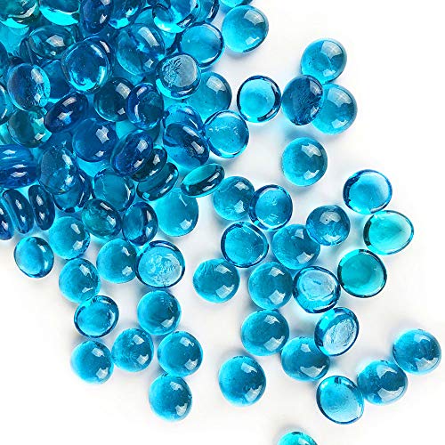 CYS EXCEL 5LBS Light Blue Glass Gemstone Beads Vase Fillers Flat Marble Beads Multiple Color Choices Aquarium Decor Rocks Floral Stones Decorative Mosaic Glass Gem Pebbles