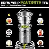 Pauzema Tea Tumbler with Infuser, 20oz Tea Bottle with 2 in 1 Infuser, Double Wall Borosilicate Glass Tea Bottle 100% Leak-Proof with Stainless Steel Filter 600ml