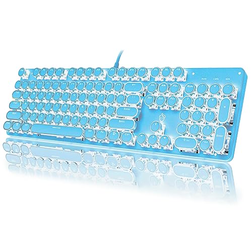 YSCP Typewriter Style Mechanical Gaming Keyboard RGB Backlit Wired with Blue Switch Retro Round Keycap 104 Keys Keyboard (Blue 104 Keys LED)
