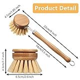 Patelai 8 Pieces Wooden Kitchen Dish Brush Include Bamboo Scrub Cleaning Brush and Replacement Heads Dish Scrubber for Kitchen Room Cleaning Supplies