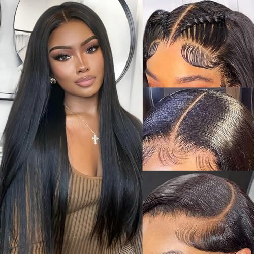 MUNONG Straight Lace Front Wigs Human Hair 13x6 HD Transparent Lace Front Wigs for Women Human Hair Pre Plucked With Baby Hair 200% Density Glueless Natural Color 22inch