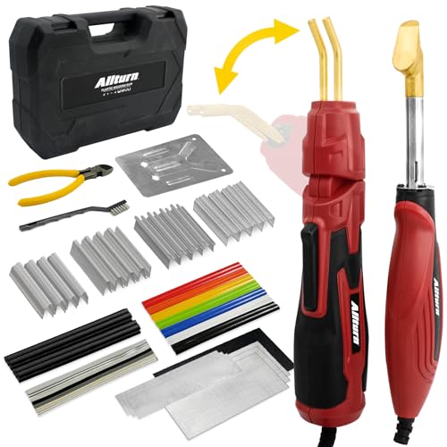 Allturn Plastic Welder 2 in 1,Plastic Welding Kit Car Bumper Repair Kit,4 Types of Plastic Welding Staples,Plastic Welding Rods Consumables Kit,RED.