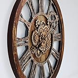 The Gears Clock 36'' Inch Real Moving Gear Wall Clock Vintage Industrial Oversized Rustic Farmhouse (Vintage Brown)