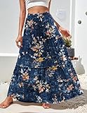 Zeagoo Floral Maxi Skirts for Women Blue Printed Long Skirts with Pockets Boho Maxi Skirts for Women Skirts for Women Trendy Summer A Line Skirts S