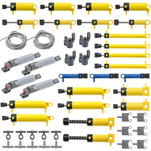 ASTEM 49pcs Pneumatic Technic-Parts Kit Compatible with Lego Pneumatic Cylinders-Air-Pump Pressure Rod Switch Piston Hose Technic Linear Actuator MOC-Spare-Parts.