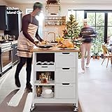 YITAHOME Small Solid Wood Top Kitchen Island Cart on Wheels with Storage, Rolling Portable Dining Room Serving Utility Carts Mobile Movable with 3 Drawers Cabinet, Oak & White