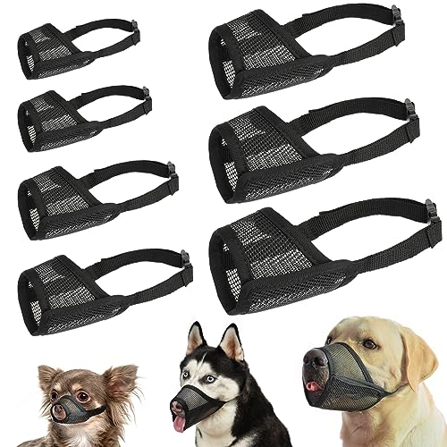 LUCKYPAW Dog Muzzle Suits for Small Medium Large Dogs, Mesh Muzzle Pack Anti Biting Chewing, Breathable Mouth Guard Sets with Adjustable Strap for Grooming Walking Vet Visiting(7 Pieces)