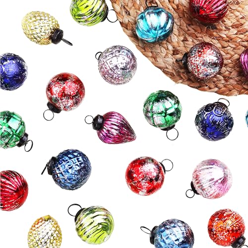 IndianShelf 24 Pieces Large Retro Vintage Christmas Ornaments Unique Multicolor Glass X mas Tree Balls for New Year - 2"
