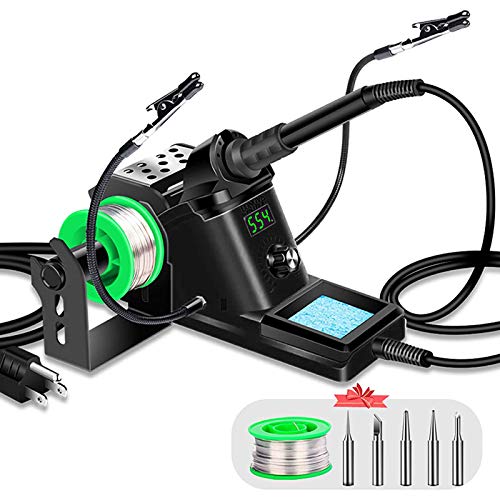 Soldering Iron Station Kit – Andolar 60W Solder Station 194℉-896℉ Adjustable Temperature, LED Display, Sleep Function, C/F Switch, 2 Helping Hands, 5 Extra Solder Tips & 1 Solder Wire - Black