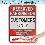 3 Pack Reserved Parking For Customers Only Sign, 18" x 12" Unauthorized Vehicles Towed Sign| Reflective Rust/Fade-Free Metal Warning Sign for Private Property, Parking Lots, Home Driveways