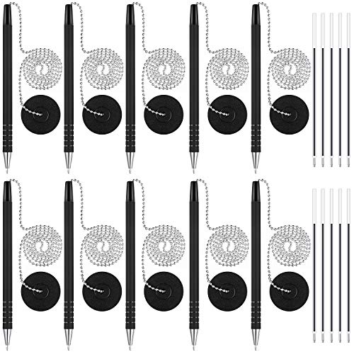 20 Pieces Security Pen Set with Bead Chain and Holder, Desktop Pens with Chains, Blank Ink Refills for Office Bank Supplies