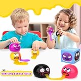 4 Pack Vomiting Stress Balls Fidget Toy Set, Puking Sucking Egg Yolk Slime Ball, Cute and Gross Squeeze Prank Toys, Novelty Sensory Gag Gift