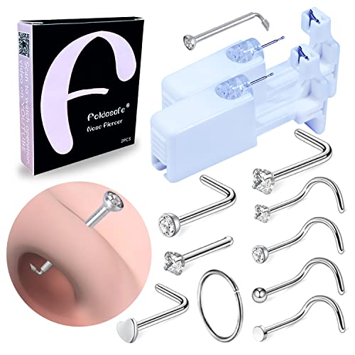 Firstomato 2 PCS Disposable Nose Piercing Gun Self Nose Piercing Kit Piercing Nose Rings Piercer Hypoallergenic Nose Stud