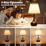 ONEWISH Touch Bedside Lamp for Bedroom, 3-Way Dimmable Farmhouse Table Lamps for Nightstand with Fabric Shade, Desk Lamp for Kids Reading, Home Office