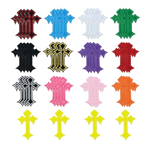 52PCS Cross Iron on Patches, Colorful Cross Embroidered Applique Patch, Vintage Crosses Iron on Sew on Emblem, Embroidery Patches for Clothes Backpacks Jeans Jacket Bags DIY Sewing Craft Decoration