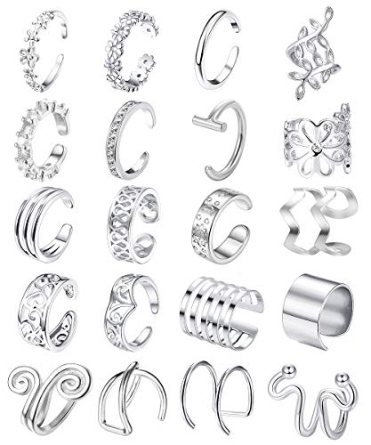 Jstyle 20Pcs Adjustable Ear Cuffs Earrings Set for Women Stainless Steel Non-Piercing Cartilage Clip On Wrap Earring Set