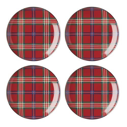 Lenox 896528 Holiday Red Tartan Accent Plates, Set of 4, Christmas Dinnerware, Hosting