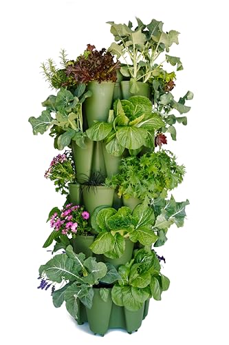 Greenstalk Patented Large 5 Tier Vertical Garden Planter with Patented Internal Watering System Great for Growing a Variety of Strawberries, Vegetables, Herbs, & Flowers (Evergreen)