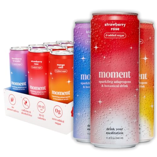 Moment Botanical Soda Soft Drink (Shark Tank) - SPARKLING Drinks | Fruity Fun | L-Theanine & Ashwagandha for Calm & Clarity | 0 Added Sugar 0 Caffeine | 12-pack