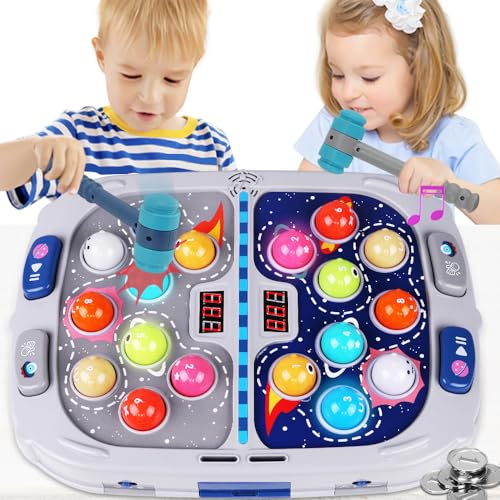 Hammer Mole Game for Toddler, Toys for 3-12 Year Old Boys and Girls, Kids Whack Pound Game,Gifts for 3 4 5 6+ Year Old Boys, Interactive Educational Toy with Sound and Light, PK Mode with 2 Hammers