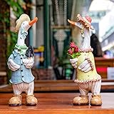 WONDHOME Garden Statues Couple Duck, Funny Cartoon Duck Garden Statues Indoor Outdoor Decorations Cute Ducks Art Décor Goose for Yard Home Garden Patio and Office (2- Pack)