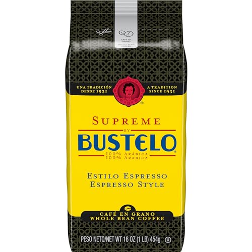 Café Bustelo Supreme by Bustelo Espresso Style Dark Roast Whole Bean Coffee, 16 Ounce (Pack of 6)