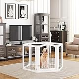 PAWLAND 144-inch Extra Wide 30-inches Tall Dog gate with Door Walk Through, Freestanding Wire Pet Gate for The House, Doorway, Stairs, Pet Puppy Safety Fence, Support Feet Included, White,6 Panels