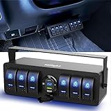 Nilight 6 Gang Rocker Switch Box 12V SPST ON Off PD Type C and USB Charger Voltmeter Waterproof Aluminum Panel Night Glow Stickers for Boats Cars RVs Trucks