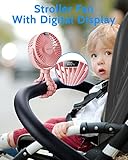 SWEETFULL Portable Stroller Fan, with Display 4000mAh Battery Powered Mini Clip On Fan, 4-Speed Rechargeable Small Personal Fan Handheld Desk Cooling Fan for Baby Car Seat Crib Travel Pink